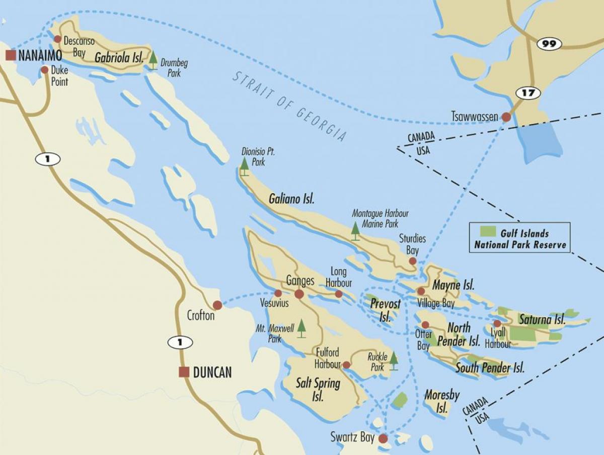 térkép-öböl-szigetek bc, kanada