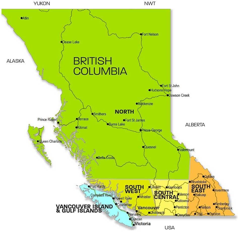 Térkép british columbia régiók