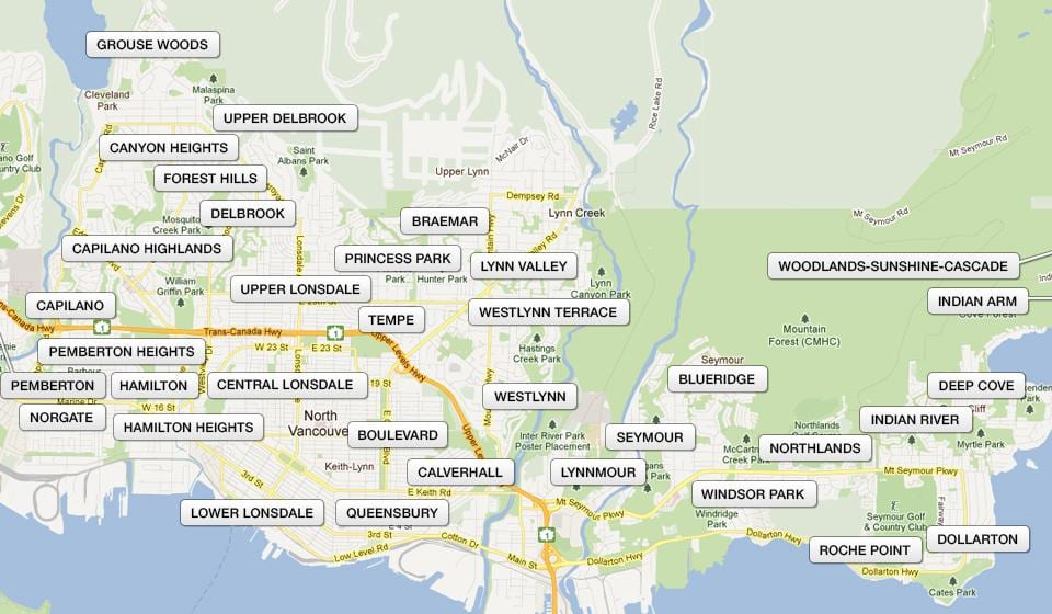 Térkép north vancouver környékén