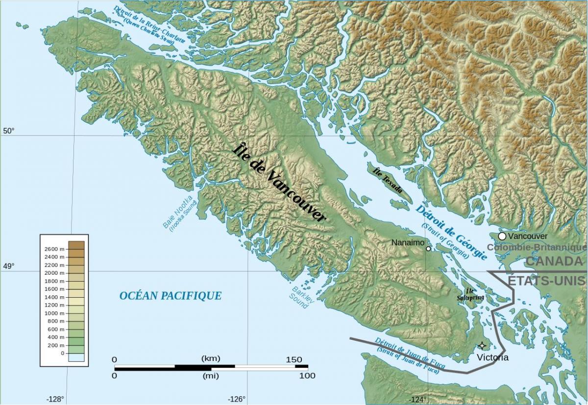 Térkép topográfiai vancouver-sziget