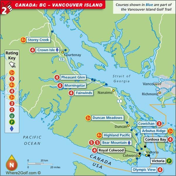 Térkép vancouver-sziget golfpályák